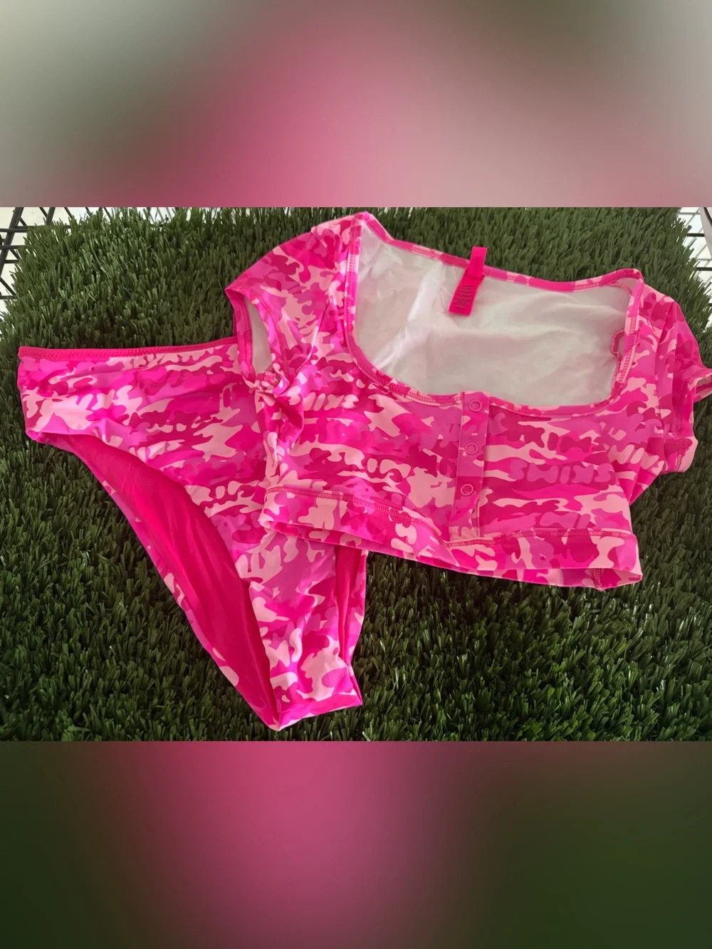 SKIMS Hot Pink Camo Two-Piece Swim Set